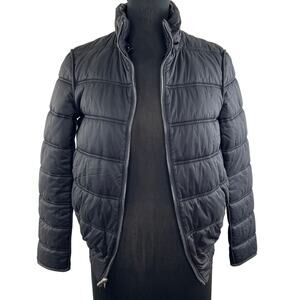Emporio Armani Reversible Navy Blue Leather / Nylon Quilted Puffer Jacket 42 M